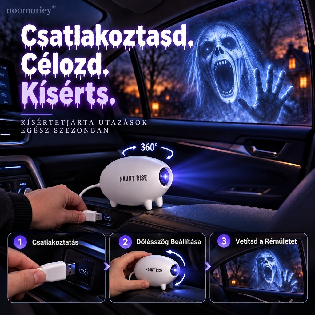 🎃 Halloween ablakvetítő 👻 16 ijesztő jelenet, USB-s ünnepi dekoráció