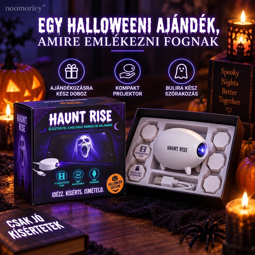 🎃 Halloween ablakvetítő 👻 16 ijesztő jelenet, USB-s ünnepi dekoráció